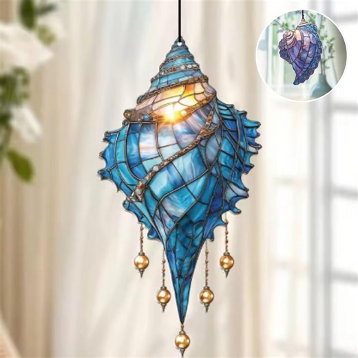Acrylic Conch Shell Suncatcher | Blue Purple Window Hanging | Coastal Home Decor | Gift for Ocean Lovers - Etsy