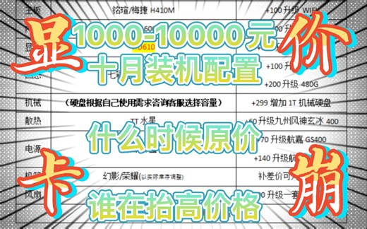 1000-10000元十月电脑装机配置单推荐 显卡厂家拼命抬价 各级代理憋不住抛售显卡 我们还要等多久？