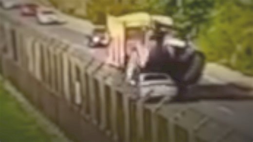 Car crushed by tractor in crash caught on CCTV at RAF Mildenhall