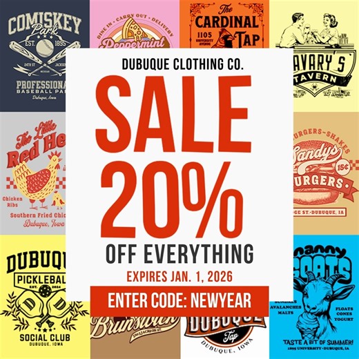 🎉 End‑of‑Year Blowout at Dubuque Clothing Co. 🎉 We’re closing out the year with a bang. From now until New Year’s Day, take 20% OFF our entire store—every tee, every hoodie, every hometown classic. Just use code NEWYEAR at checkout and start 2026 wrapped in Dubuque pride. ✨ Stock up. Save big. Step into the new year repping the place you love. #shoplocally #shoplocal #midwest #souvenir #Dubuque #dubuqueiowa | Dubuque Clothing Company