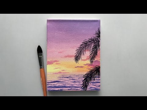 Sunset painting 🎨|Sunset at ocean 🌊 easy acrylic painting