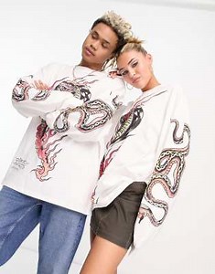 Ed Hardy Unisex long sleeve t-shirt with  graphic in ecru | ASOS