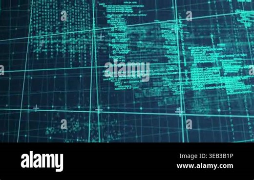 Animation of blue data processing over grid. global computing, data processing and digital interface concept digitally generated video Stock Video Footage - Alamy