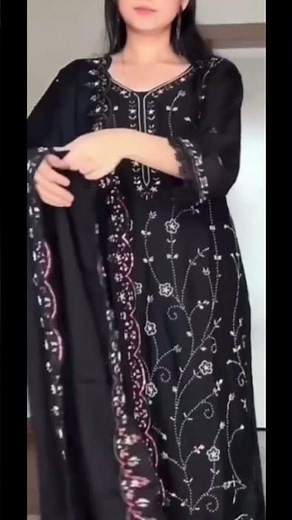 Elegant Black Pakistani Salwar Kameez | Faux Georgette Coding Work with Dupatta | Ready to Wear