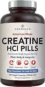 Amazon.com: AMANDEAN Creatine HCl Pills. American Made CON-CRET. 120 Capsules. 7X Concentrated vs Monohydrate Powder. No Bloat. Muscle, Energy, Cognitive, Recovery Support for Men & Women. Gluten Free, Non-GMO. : Health & Household