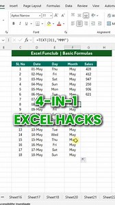4 Excel Formulas You Need to Know! ⚡️ #excel #exceltips #excelformulas #personalgrowth | excel_funclub
