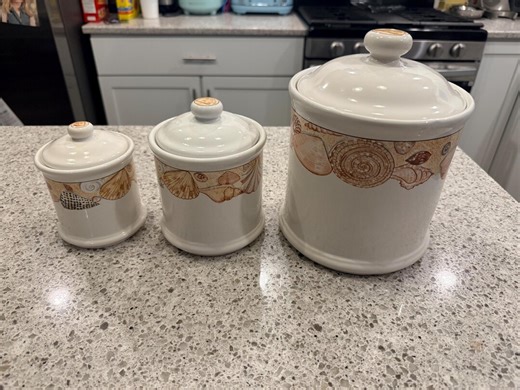 Vintage Beach Style Ceramic Canisters Featuring A Coastal Seashell Pattern - Etsy