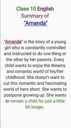 Amanda Class 10 Summary Cbse Exam 👧 🧜‍♀️