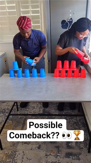 Blue vs Red Cup Pyramid 🏆 Who Wins This Race? 😱😂 #couplegames #cupgame #shorts #fun #viral