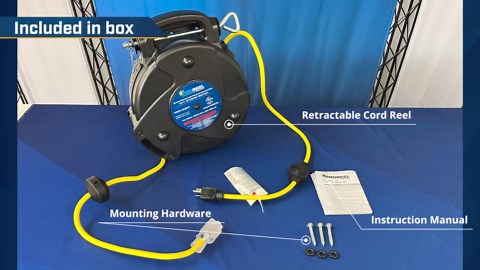 Alert ProReel Professional Grade ProReel 8336TS Heavy Duty Retractable Extension Cord Reel | 36 Foot 12/3 SJTOW 20 Amp Single Tap Industrial Cord | Clear 5-15R/20R Receptacle with Power On Indicator