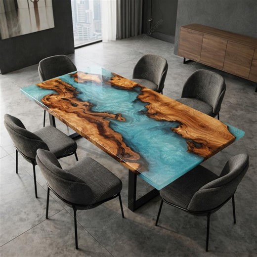 Live Edge Epoxy Resin River Dining Table – Custom Walnut Wood Table – Blue Turquoise Resin River Table – Luxury Dining Table – Kitchen Table - Etsy UK
