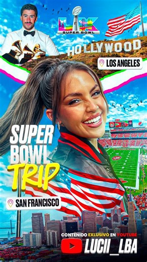 L U C ii on Instagram: "Volver a mi SEGUNDA CASA, donde viví durante un año, volver a mi instituto, ver a BadBunny, ir a la Super Bowl y trabajar con la NFL es un sueño como creadora de contenido, trabajar viajando y por DEPORTE! Estás 2 semanas voy a ser vuestros ojos en el mayor EVENTO DEPORTIVO! 😍👀 VAMOSSSSSSS a por los 100k en YouTube mi GENTE! Me ayudáis a conseguirlo🤩👀 #nfl #superbowl #viaje #newreel #california"