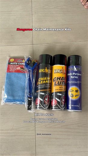 Kangaroo Chain Lube, Chain Cleaner, Multi-purpose Spray, Chain Cleaner Brush & Microfibre Cloth