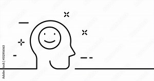 Head with emoticon. Psychotherapy, optimism, positive, brain, thought, creative idea. Thinking concept. One line drawing animation. Motion design. Animated technology logo. Video 4K
