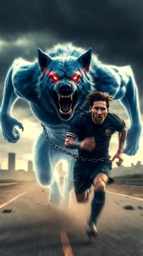 “When Messi runs for his life but the monster dog still wants extra training 😳🐕”#ai #cr7 #messi #art