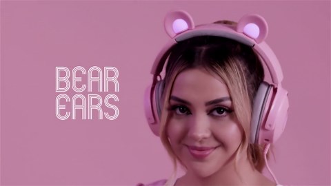 Razer Kraken Kitty V2 Pro Quartz Wired RGB Headset: Interchangeable Ears (Kitty, Bear, Bunny), Strem Reactive Lighting, Detachable HyperClear Cardiod Mic, 50mm Drivers, 7.1 Surround Sound