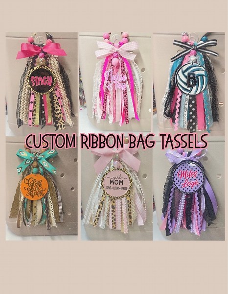 Custom FULL Ribbon Bag Tassel | Bogg Bag Tassels | Sports Ribbon Tassel | Cheer Bag Tassel | Game Day Charm | Backpack Tag | Purse Charms - Etsy