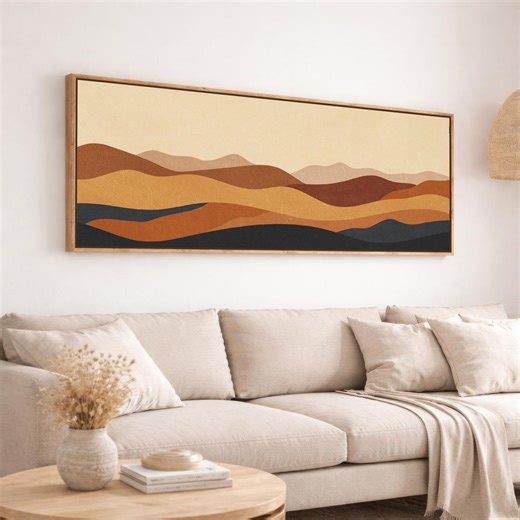 Framed Mid Century Modern Landscape Canvas Print, Minimalist Horizontal Wall Art | 31-90 - Etsy