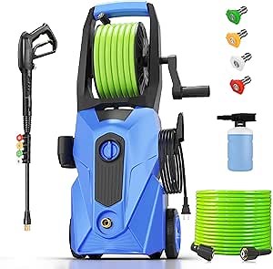 Electric Pressure Washer 5000 PSI 2.8 GPM Power Washers Electric Powered with 33ft Pressure Hose M22-14mm, 4 Nozzle and Foam Cannon, powerwashers for Home, Cars, Fences, Patio, Blue