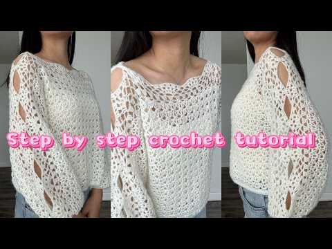 Crochet Openwork Sleeve Top | Step-by-step Tutorial (Crochet With Me) #crochet #crochettutorial