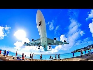 ST MAARTEN AIRPORT - INCREDIBLE LOW LANDINGS and AF A340 from in- and outside at the same time!