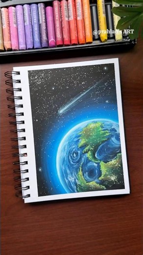 Easy Earth Drawing with Oil Pastels 🌍 | Space Scenery Drawing Tutorial