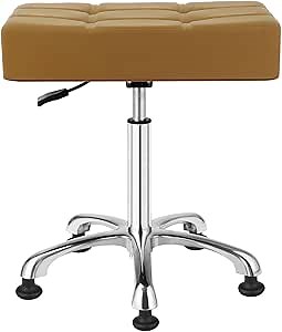 Kaleurrier Heavy Duty Stools with Bell Glides Backless Height Adjustable Stool - Swivel Stool Chair for Counter Bar Office Lab Home Kitchen Lab Clinic Dentist Classroom (Stationary Casters, Camel)