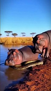 🔥Two Hippos Destroy a Giant Anaconda in Seconds | Real African Wildlife Moment #shortsfeed