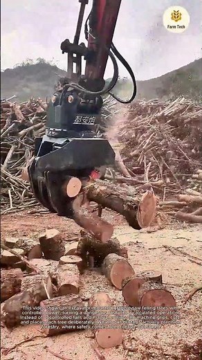 The Beast of the Forest Grapple Saw Takes Down Trees Safely: Excavator with Grapple Saw in Action
