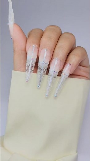 French ombre nails with design | Viral Crystal Nail | Builder Gel & Chrome Powder Combo