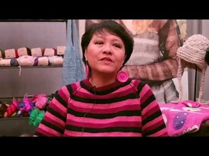 Lily Chin in the Lion Brand Booth at Vogue Knitting Live!