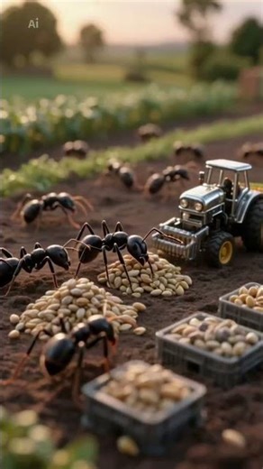 🚜 Ants operate super mini farm machines 😳 #trending #shorts