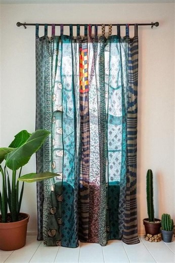 Indian Handmade Vintage Silk Saree Curtain, Bohemian Curtain, Boho Style, Ethical Furnishing, Boho Curtain, Home Decor Curtain - Etsy