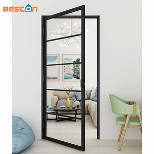 [Hot Item] Black Steel Frame Swing Glass Door with Hinges for Interior Use