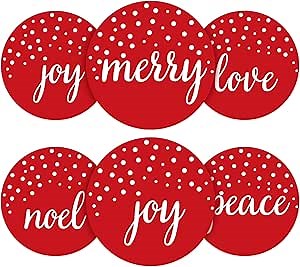 Christmas Stickers Happy Holiday Stickers Labels 2 Inch Large Joy Design Sticker 120Pcs Round Christmas Card Sticker for Envelope Seals, Card, Ornament (Joy)
