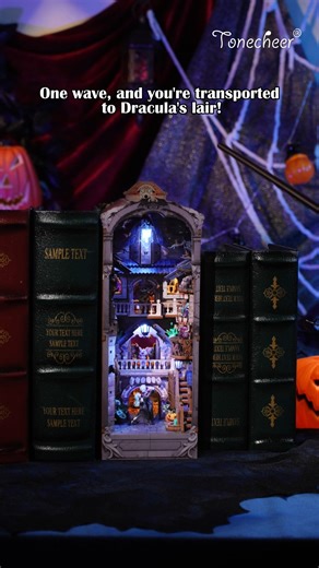 Let's throw a monster party for Halloween!🎫 https://tonecheer.net/products/book-nook-monster-carnival You've got a perfect gift for your friends and family🎁, and this double-sided scene-themed book nook is the perfect choice.🌘One side shows the exterior of a castle, with cool lighting simulating moonlight.🏰The other side shows the interior of the castle, with warm lighting depicting monsters having a lively party.🥳Pair it with a magic wand for remote light control, and unlock tons of intera