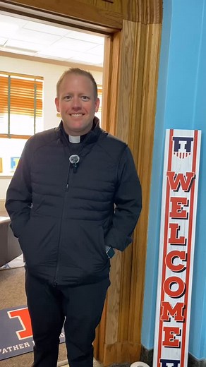 You can tell a lot about a Chaplain from his office 🌽✝️🚜🏀 Learn more about Fr. Brokaw on this week’s Chaplain Chat! #catholicillini #priest #universityofillinois | St. John's Catholic Newman Center