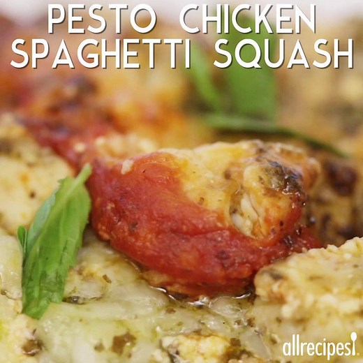 Pesto Chicken Spaghetti Squash Bake http://spr.ly/6186BICrk | Allrecipes