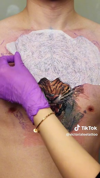 Incredible Tiger Chest Tattoo Design