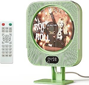 Desktop Vertical CD Player & Wall CD Player for Home with IR Remote Control,Bluetooth Speakers,Wall Mounted CD Music Playe Supports U Disk/SD Card/AUX/FM Radio-Green