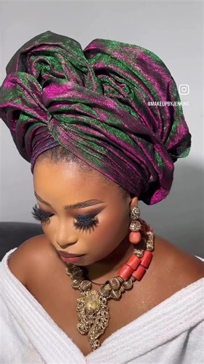 Glam -Makeupbyjenkins Gele @warrigelehimself gele artist Beads and Gele @makeupbejenkins studio #goviral #warri #makeup #fyp #