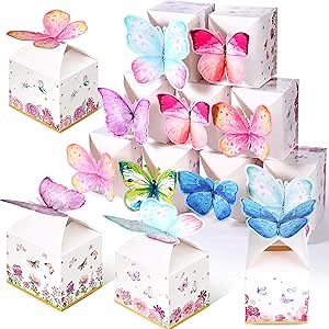 Ctosree 24 Pcs Butterfly Party Favor Boxes Floral Candy Treat Bags Pink Girl Butterfly Gift Paper Box Purple Blue Decor for Princess Birthday Party Baby Shower Supplies