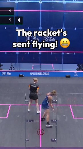 “I’m so sorry!” 🙇‍♀️ An awkward collision sends Beinhard’s squash racket spinning away at The World Games ©️ IWGA / The World Games #squash #theworldgames #twg2025 #racket | World Squash Federation