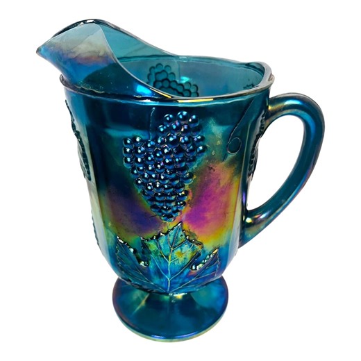 Vintage Blue Indiana Carnival Glass Pitcher | Harvest Grape Iridescent Glass | Cottagecore Barware | Farmhouse Decor | MCM Decor - Etsy