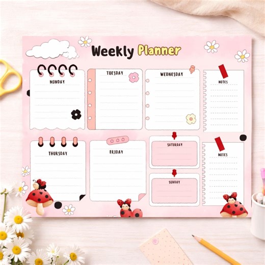 Weekly Planner Printable, Cute Weekly Planner PDF, A4 Weekly Schedule for Kids and Moms, Ladybug Planner Page, Instant Download - Etsy
