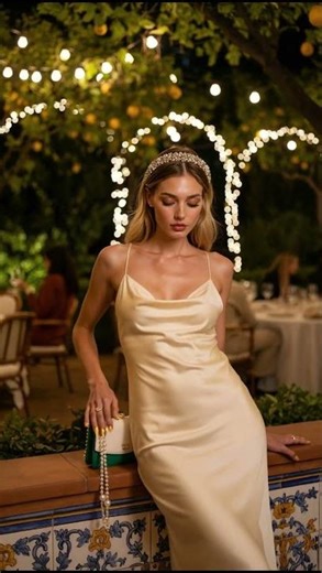 Champagne silk evening look in the Amalfi Coast ✨