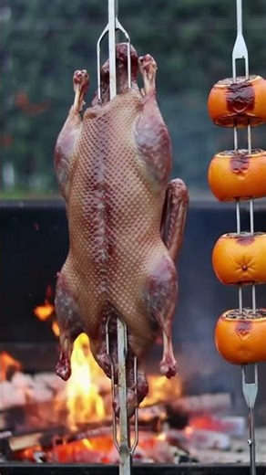 Grilled Whole Duck with Grilled Oranges 🔥 #asmr #food #smokegrill #asmrsounds #cooking #grilltime