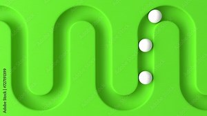 Cycled minimal animation. White balls rolling in geometry deepening. Ball rolling along the paths. 3d animation of a seamless loop