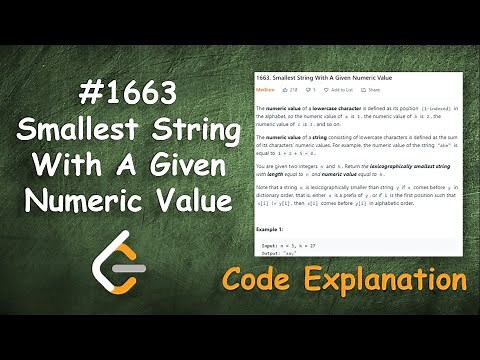 Smallest String With A Given Numeric Value | Live Coding with Explanation | Leetcode #1663