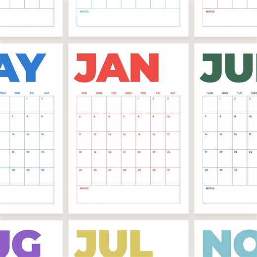 2026 Retro Monthly Calendar | Colorful A4 PDF Planner (digital Download) - Etsy